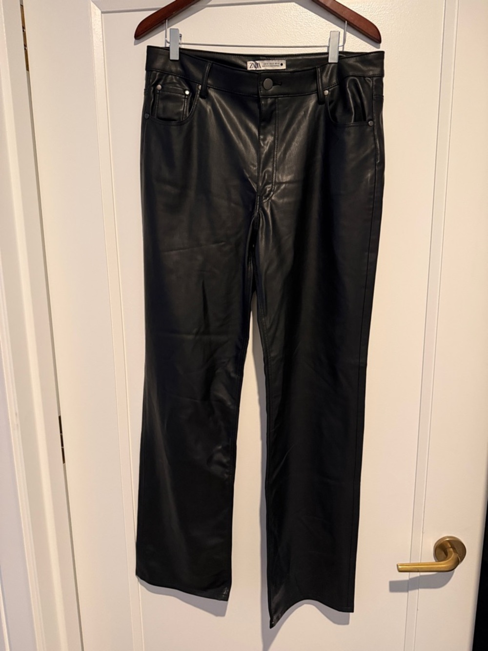 Zara Black Faux Leather Straight Leg Pants